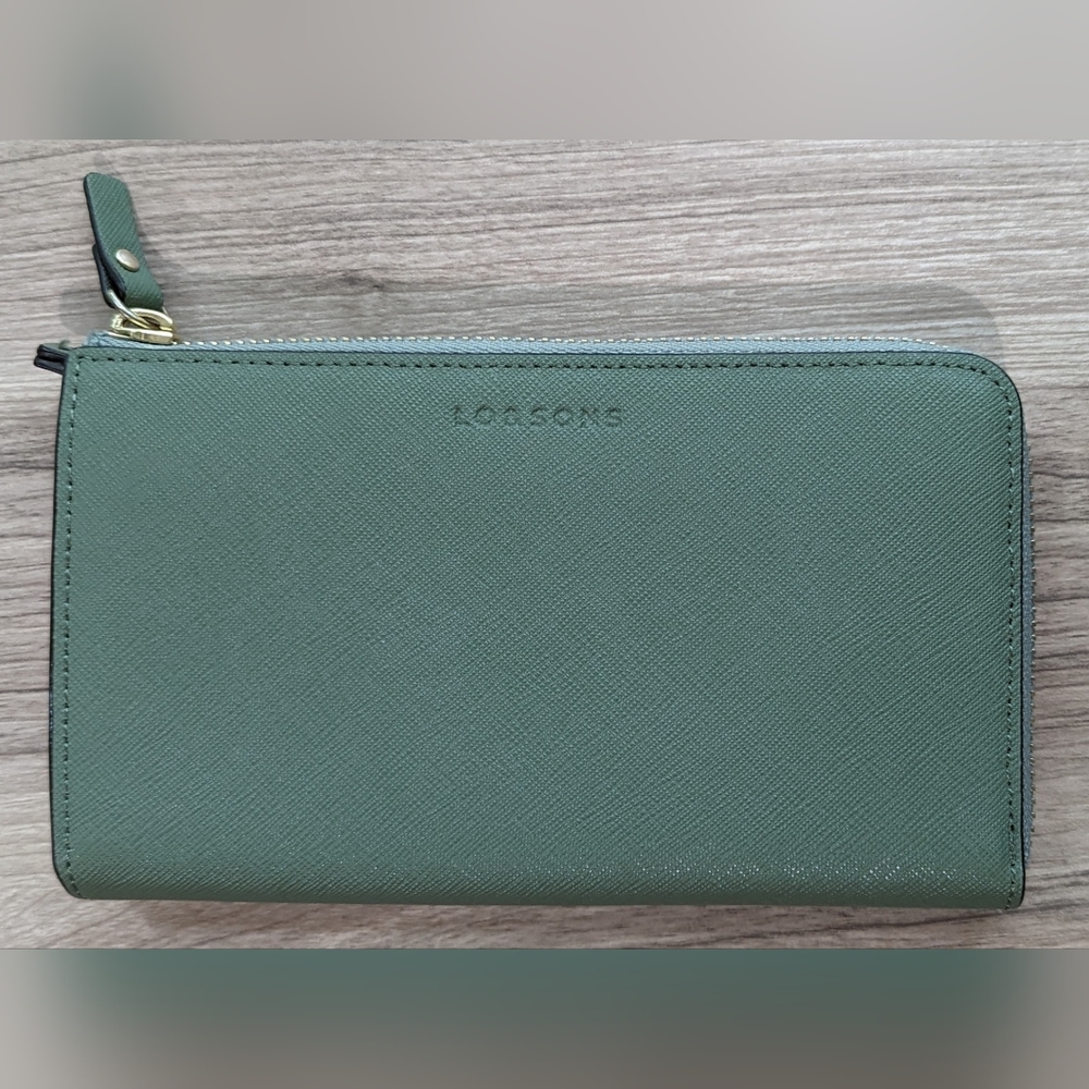 Lo & Sons Green Saffiano Leather Slim Wallet